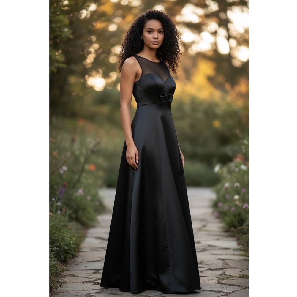 Size 6 Betsy & Adam Black Satin Evening Gown